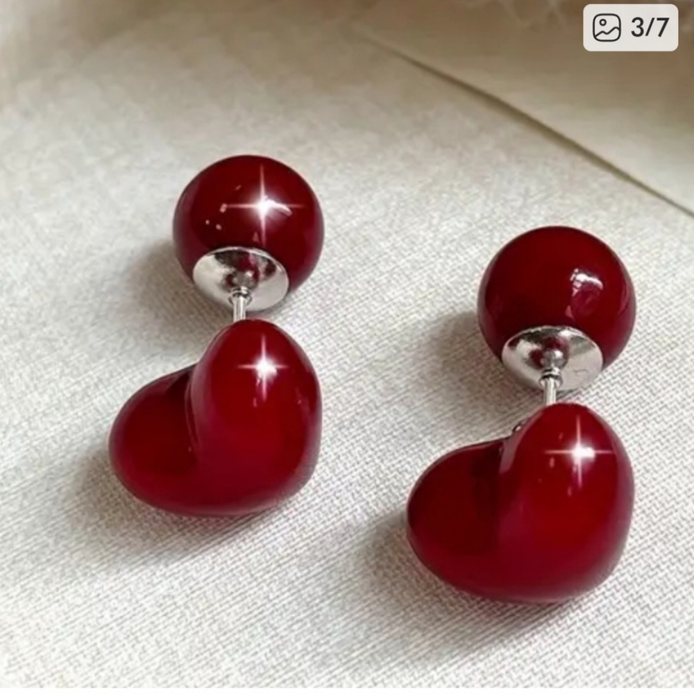 Exquisite Red Two-Wear Earrings with s925 Silver Posts - Chic Accents - Picture 2 of 6